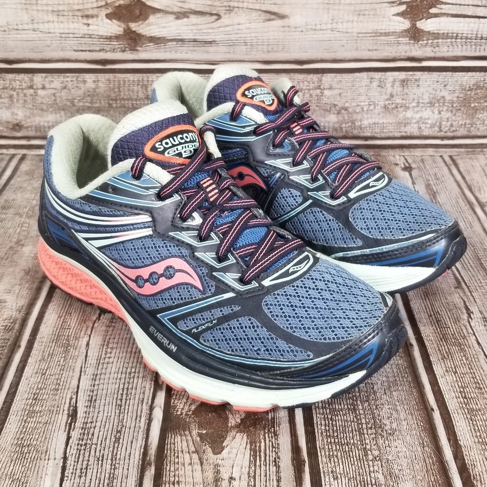 SAUCONY GUIDE 9 Women's 5 Athletic Running Shoes Sneakers Cobalt Coral S10295-3